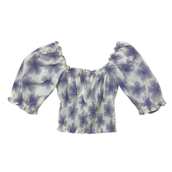 Levis Blouse Womens S Small Amethyst Floral Smocked Cropped Puff Half Sleeve - Picture 1 of 9